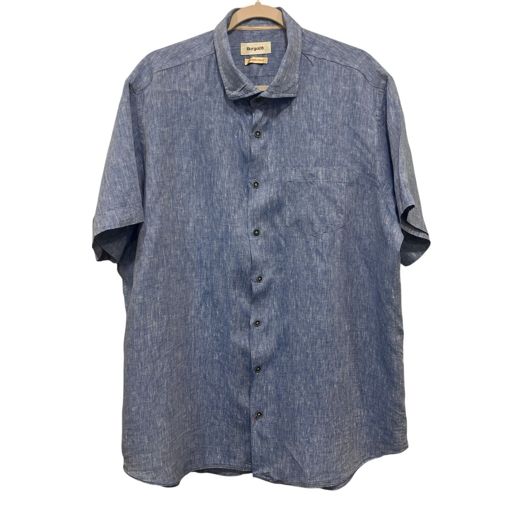 Borgo28 Button Down Blue Linen Made In Italy Mens XXL Preppy‎ Lagenlook Casual